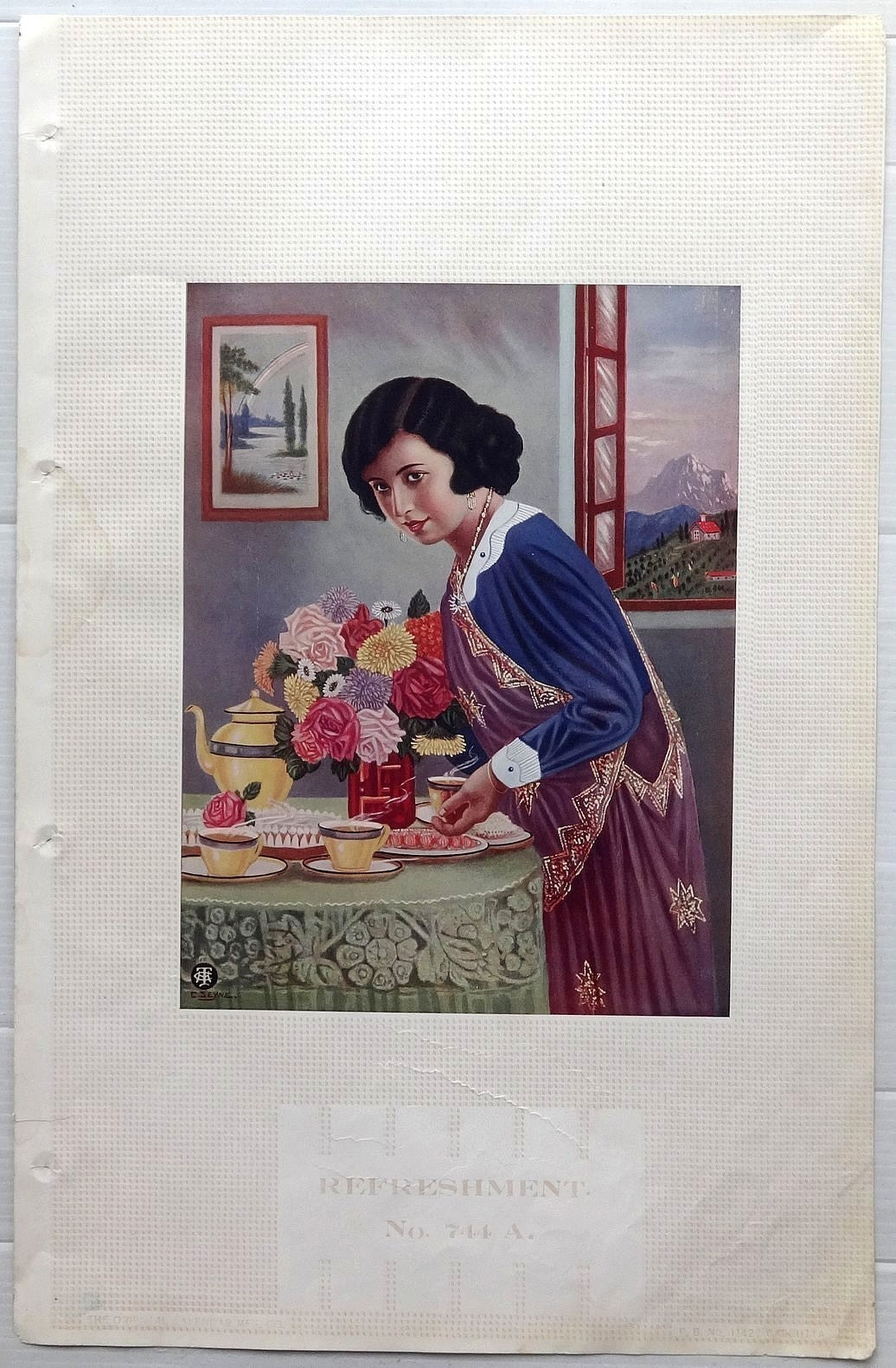 India 1938 oriental calendar sample REFRESHMENT 11” X 17” Ӝ