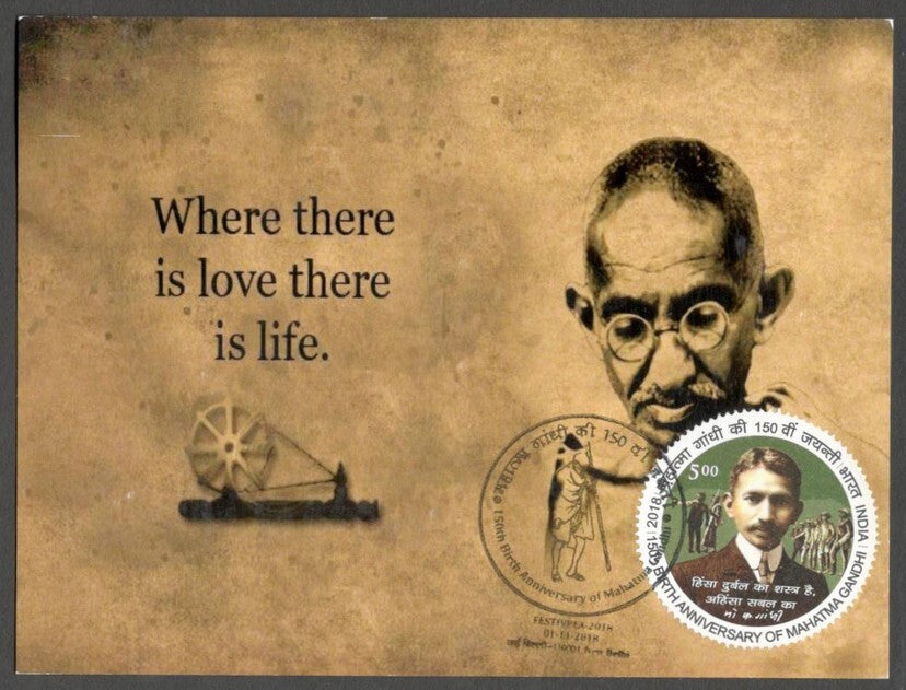 AOP India 2018 GANDHI maxi card Where There is Love, There is Life with label
