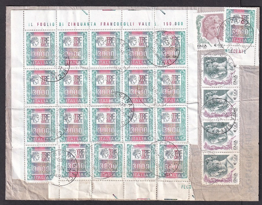 Italy 2002 parcel card to India wi a combination of Lire & Euro currency issues
