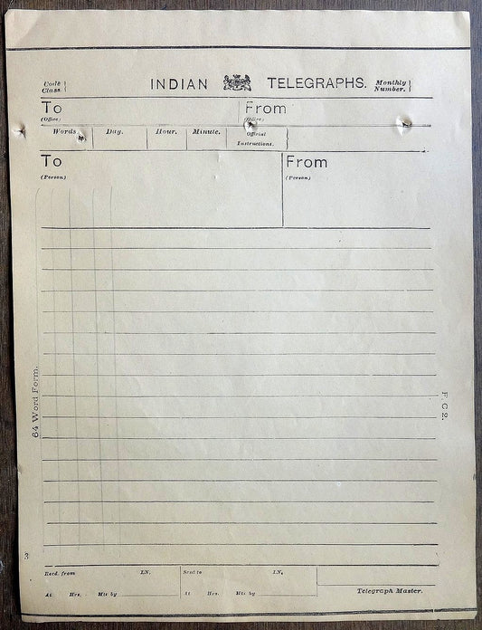 India 1880s 64 word telegram form unused