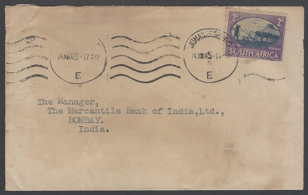 AOP South Africa 1933 2d single franked cover canc Johannesburg to India