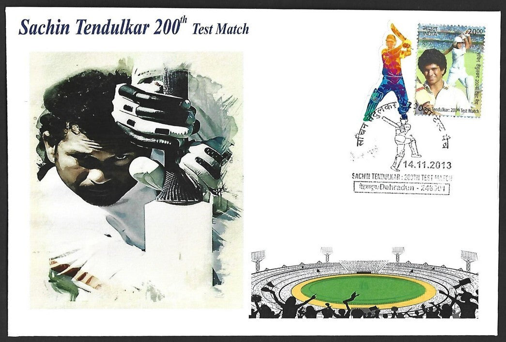 CRICKET India 2013 Sachin Tendulkar 200th Test private FDC with diecut label