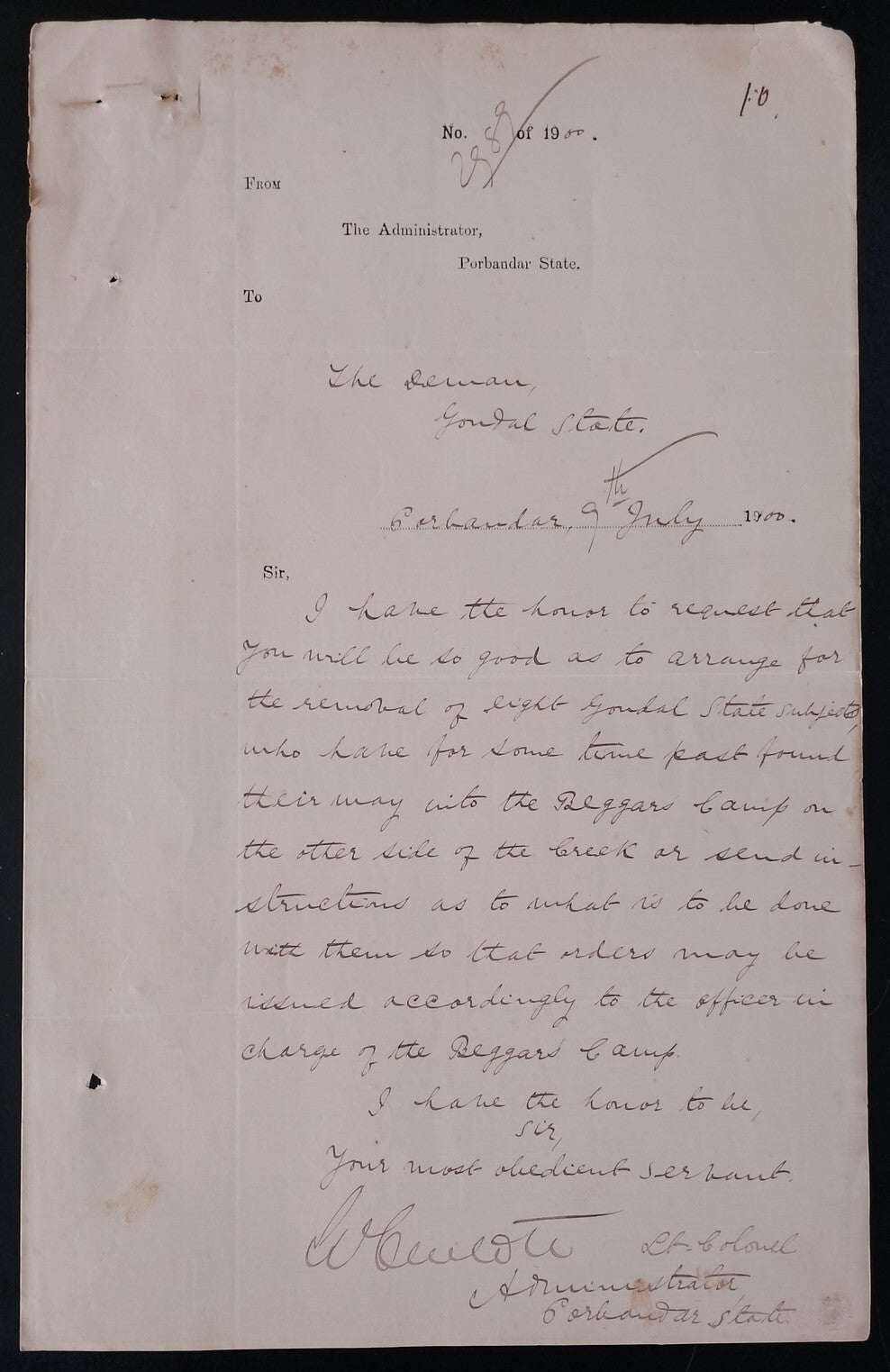 India Official correspondence - 1900 Famine - beggar camps