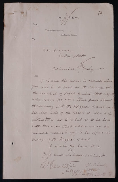 India Official correspondence - 1900 Famine - beggar camps