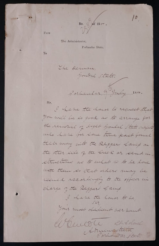 India Official correspondence - 1900 Famine - beggar camps
