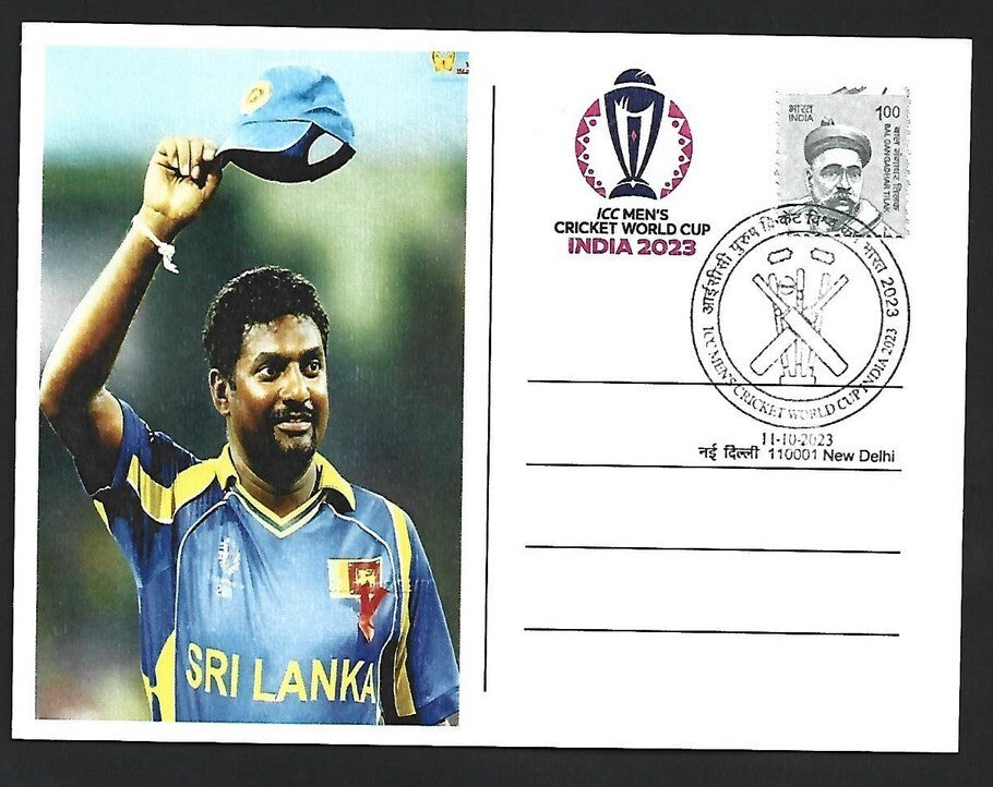 India 2023 ICC Cricket World Cup postcard MUTTIAH MURALITHARAN