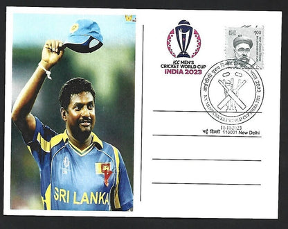 India 2023 ICC Cricket World Cup postcard MUTTIAH MURALITHARAN