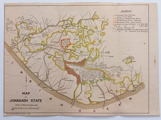 AOP India 1922 MAP of Junagadh State 33x45cm