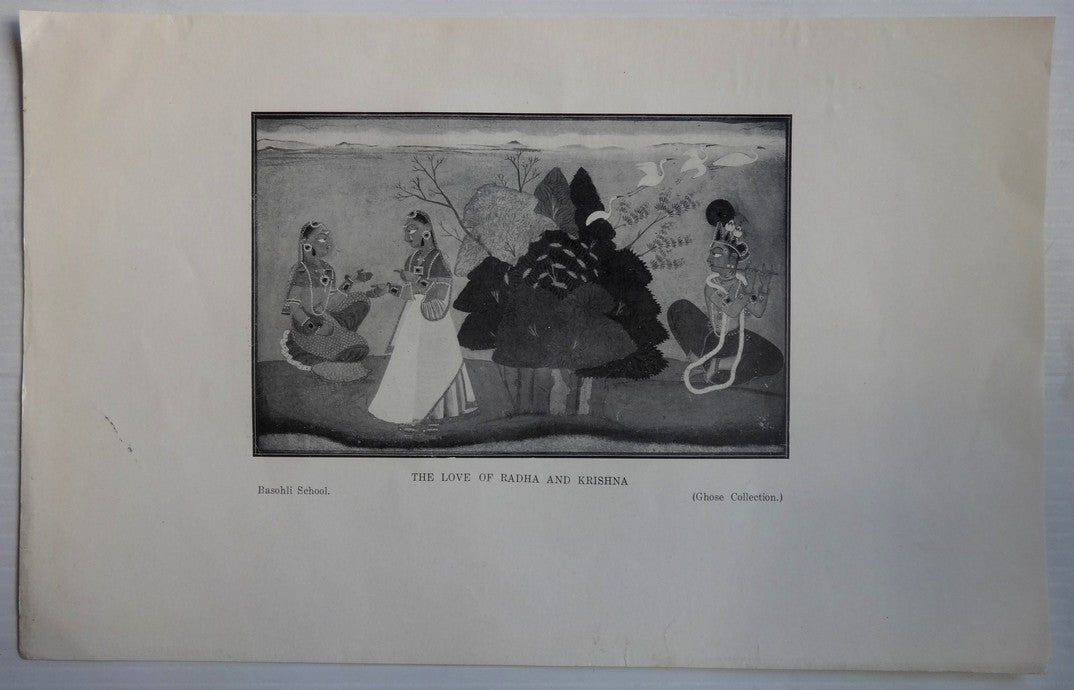 India Love of Radha & Krishna Basohli School vintage 2 side print 14" x 9 1/2"
