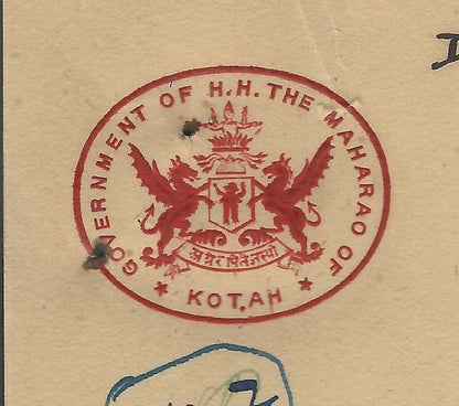 India 1941 crested letterhead GOVERNMENT OF H.H. THE MAHARAO OF KOTAH