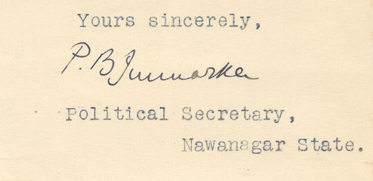 India 1931 crested letter THE SECRETARIAT / NAWANAGAR STATE signed Political Sec