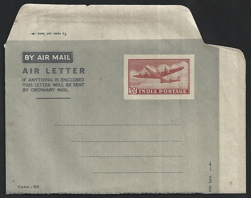 India 1951 10a aerogramme, mint. HG #FG10