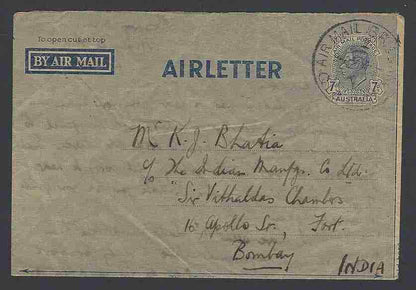 Australia KGVI 7d air letter to India