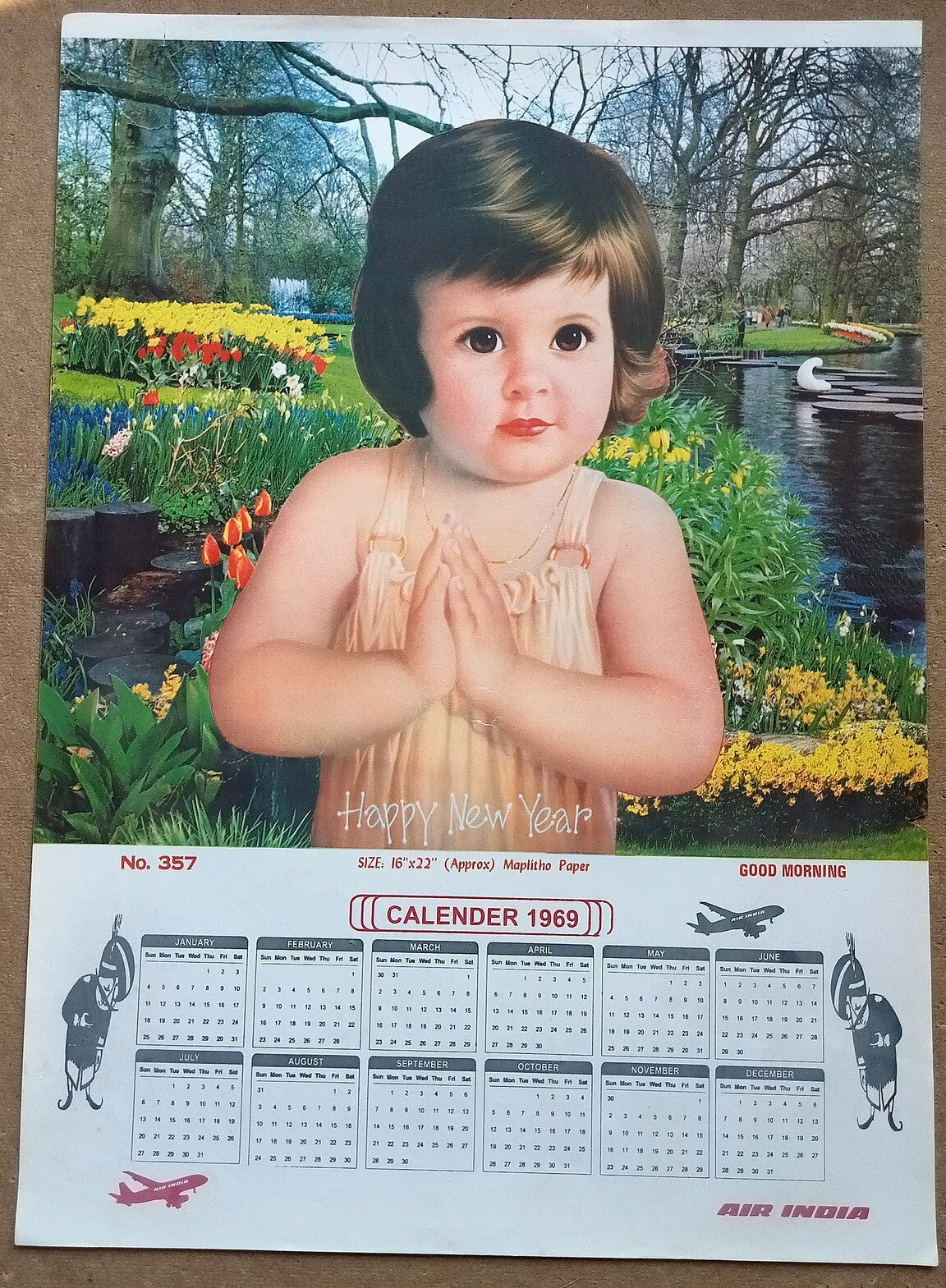 AIR INDIA 1969 poster calender 357 - (HAPPY NEW YEAR) GOOD MORNING - R