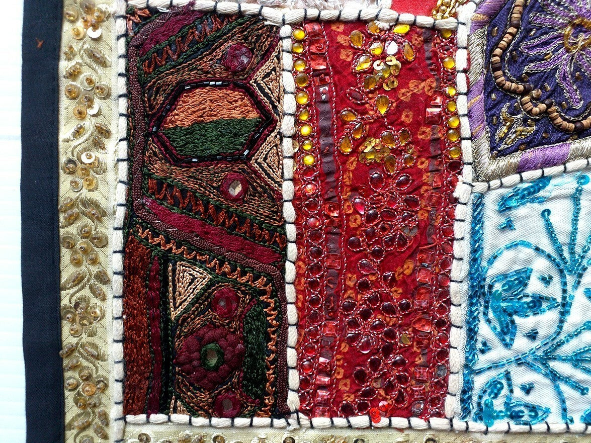 Vintage multipurpose Indian mat wi hand embroidery, sequins, beads, zari, etc