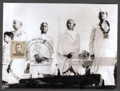 India Netaji Subhas Chandra Bose with Gandhi 2016 Azad Hind Fauz maxi card