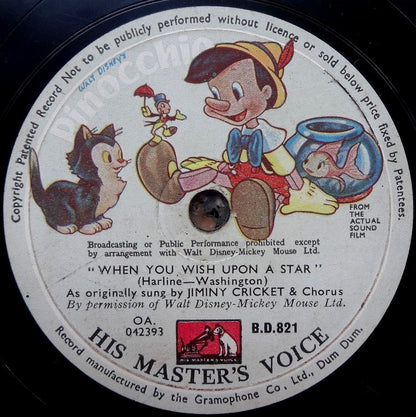 PINOCCHIO Walt Disney 78rpm Made in India record zaz Ӝ