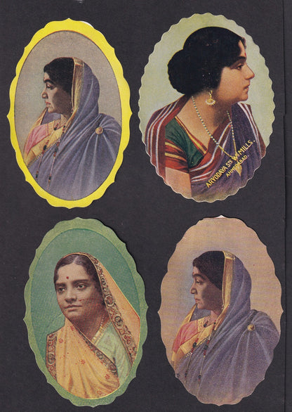 India 1940s patriotic textile labels depicting Women Freedom Fighters (19 diff)