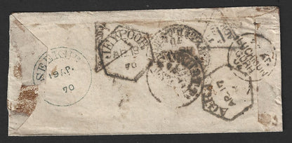 India 1870 stampless cover with many postmarks