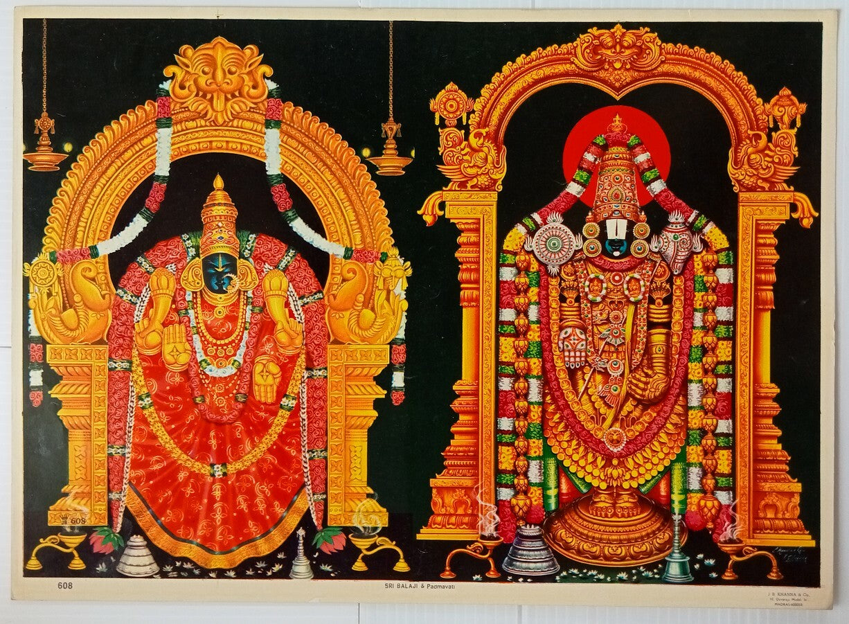 AOP India SRI BALAJI &PADMAVATI Hindu God Poster J.B.KHANNA & Co. 49cm x 34cm R