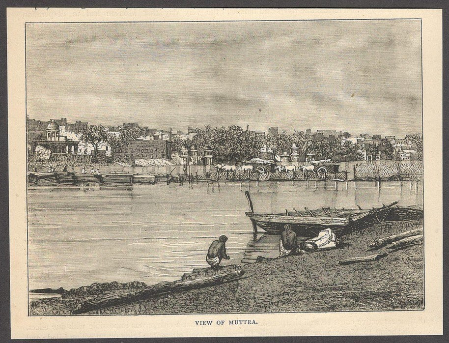 India VIEW OF MUTTRA engraved print ex libris Rousslet 1876 6.5"x5"