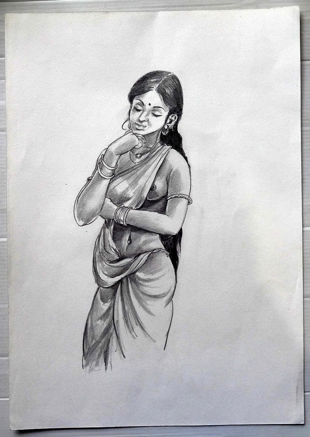 India Nude Indian Beauty pencil or charcoal on card 12” x 16”