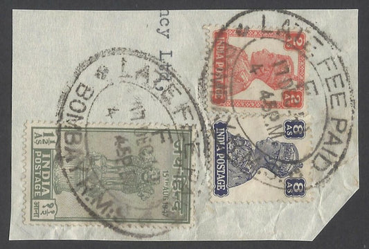 AOP India LATE FEE PAID / BOMBAY R.M.S. large ovals on KGVI piece