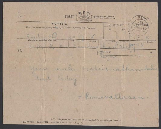 Burma (India used in) telegrams 1920-34
