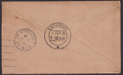 Indo China #J67/J71 1931 Postage Dues on unpaid cover to India