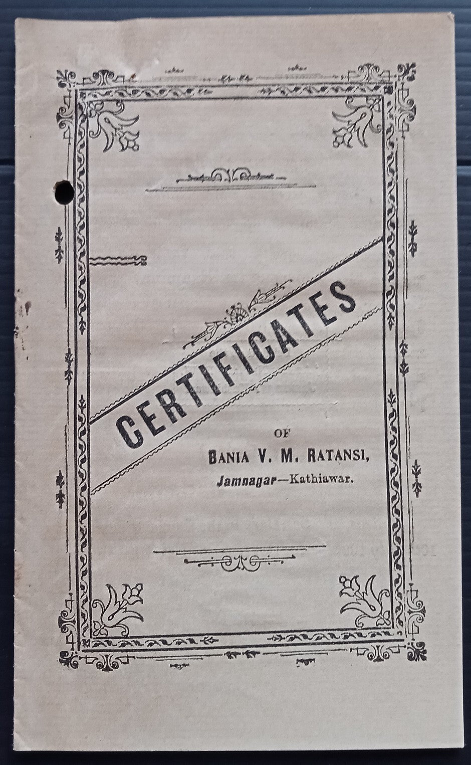 India - CERTIFICATES OF BANIA V. M. RATANSI
