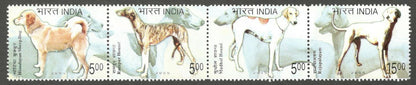 AOP India 2005 Breeds of Dogs se-tenant strip of 4 MNH