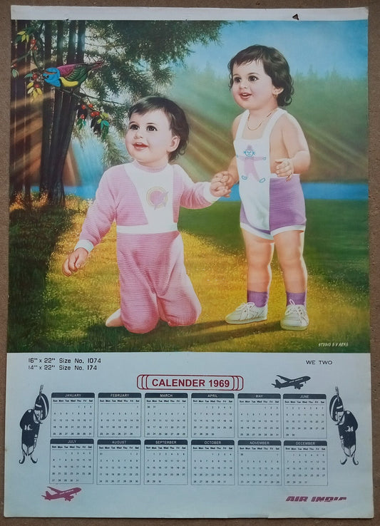 AIR INDIA 1969 poster calender 174 - WE TWO - STUDIO : S. V. VARAS - R