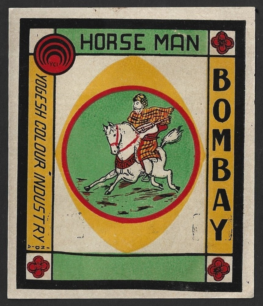 India vintage textile label Yogesh Colour Industry, Bombay - HORSE MAN