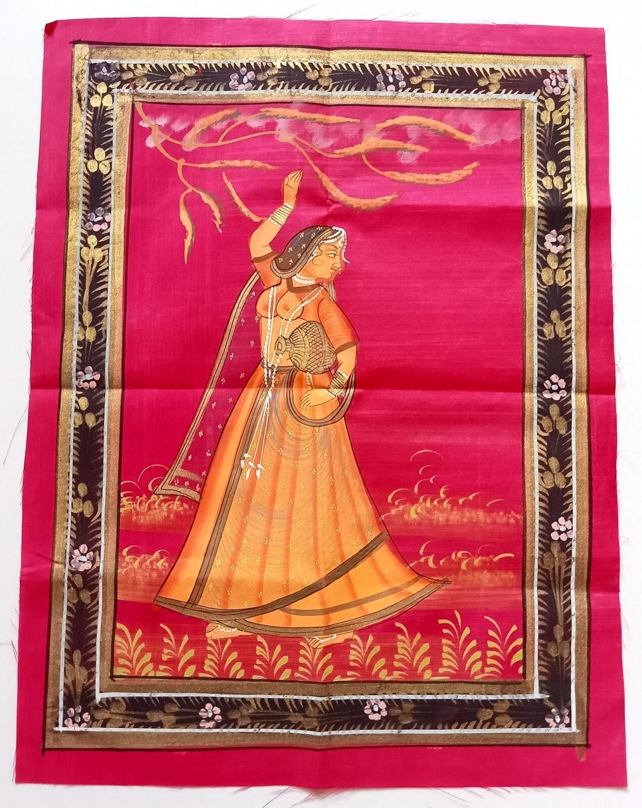 AOP India vintage hand painting on cloth INDIAN GIRL 10 x 13 inches