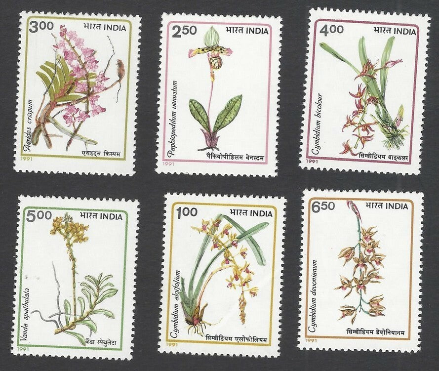 India 1991 Orchids set of 6 MNH