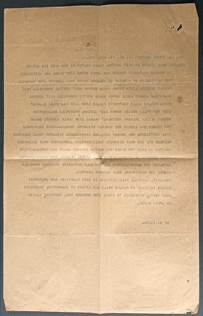 India 1932 PRESS TELEGRAM with Weather Report