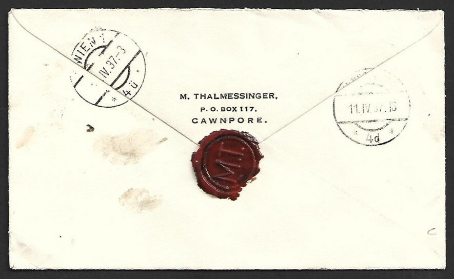 AOP India KGV 1032 6a bistre, etc. on neat registered cover to Austria