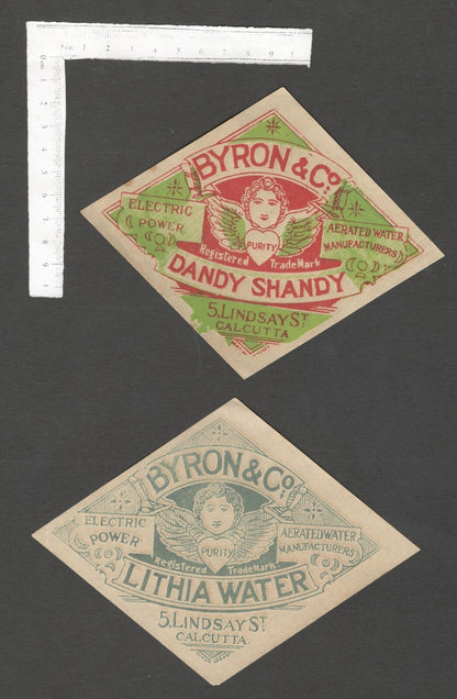 AOP India vintage BYRON & CO. Calcutta ELECTRIC POWER Aerated Drink labels (8)