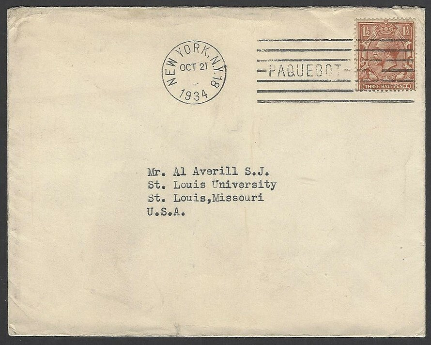 India 1934 cover from Khrist Raja School, Champaran canc. New York PAQUEBOT