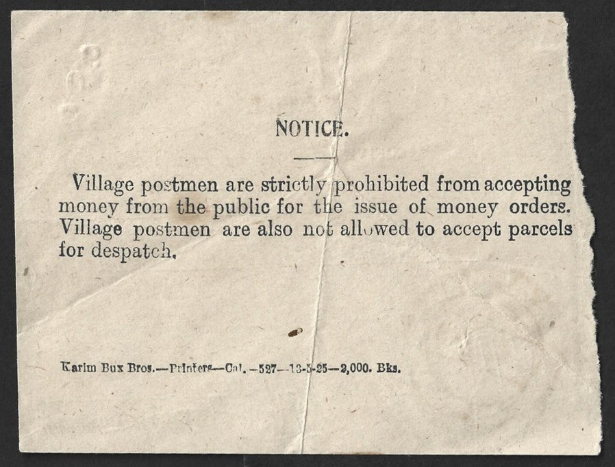 India 1928 Regd Letter receipt signed Village Postaman canc Nawalgarh ms date
