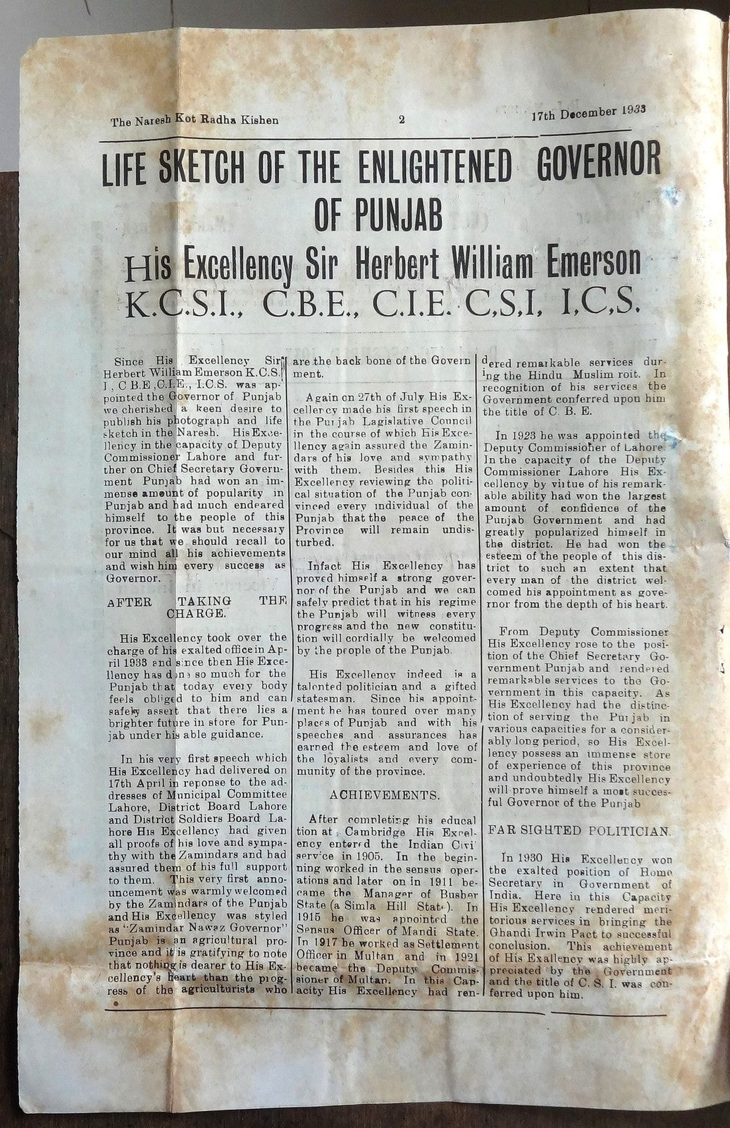 India 1933 weekly THE NARESH Dead Congress to resume law breaking activity Ӝ