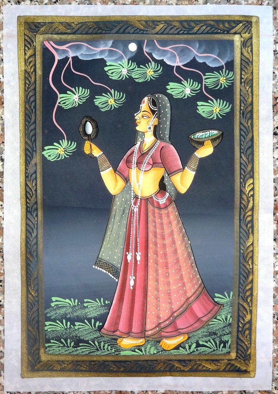Watercolor on fabric WOMEN OF INDIA x 3 paintings 10” x 13”