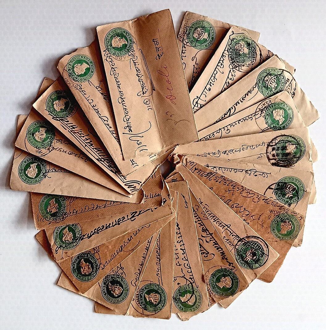 AOP India QV 1/2a green envelopes x 100 selected for condition WHOLESALE