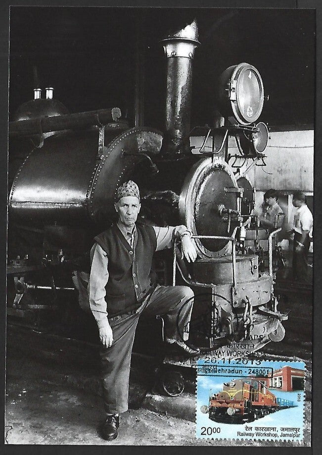 India 2013 50 Year of Railway Worshops maxi card Loco Foreman Nal Bahadur