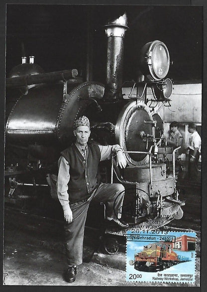 India 2013 50 Year of Railway Worshops maxi card Loco Foreman Nal Bahadur