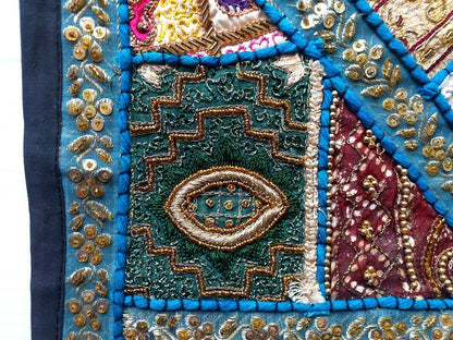 Vintage multipurpose Indian mat wi hand embroidery, sequins, beads, zari, etc