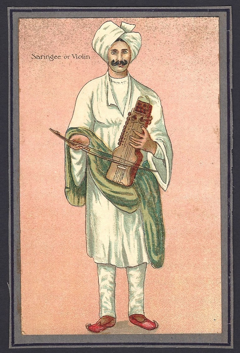India mounted pre-1900 colour litho card SARANGEE OR VIOLIN