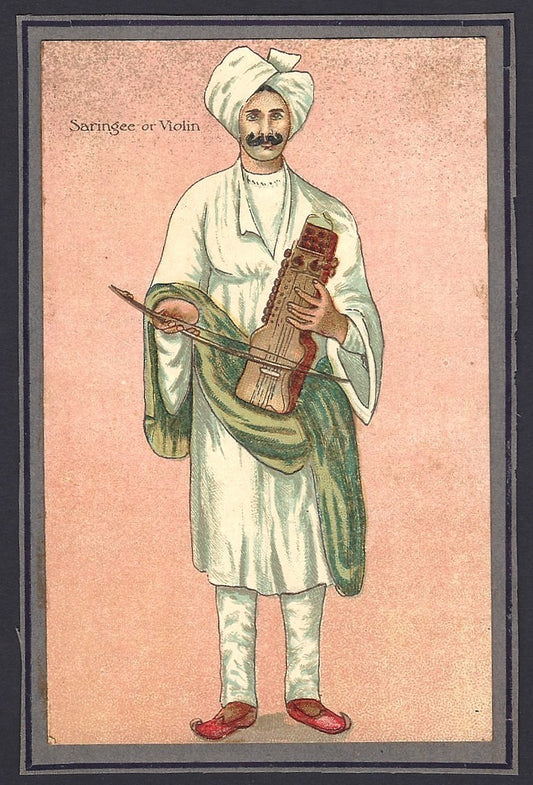 India mounted pre-1900 colour litho card SARANGEE OR VIOLIN