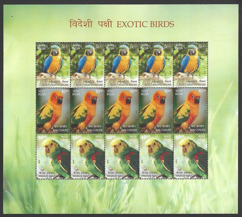 India 2016 Exotic Birds set of 2 sheetlets MNH