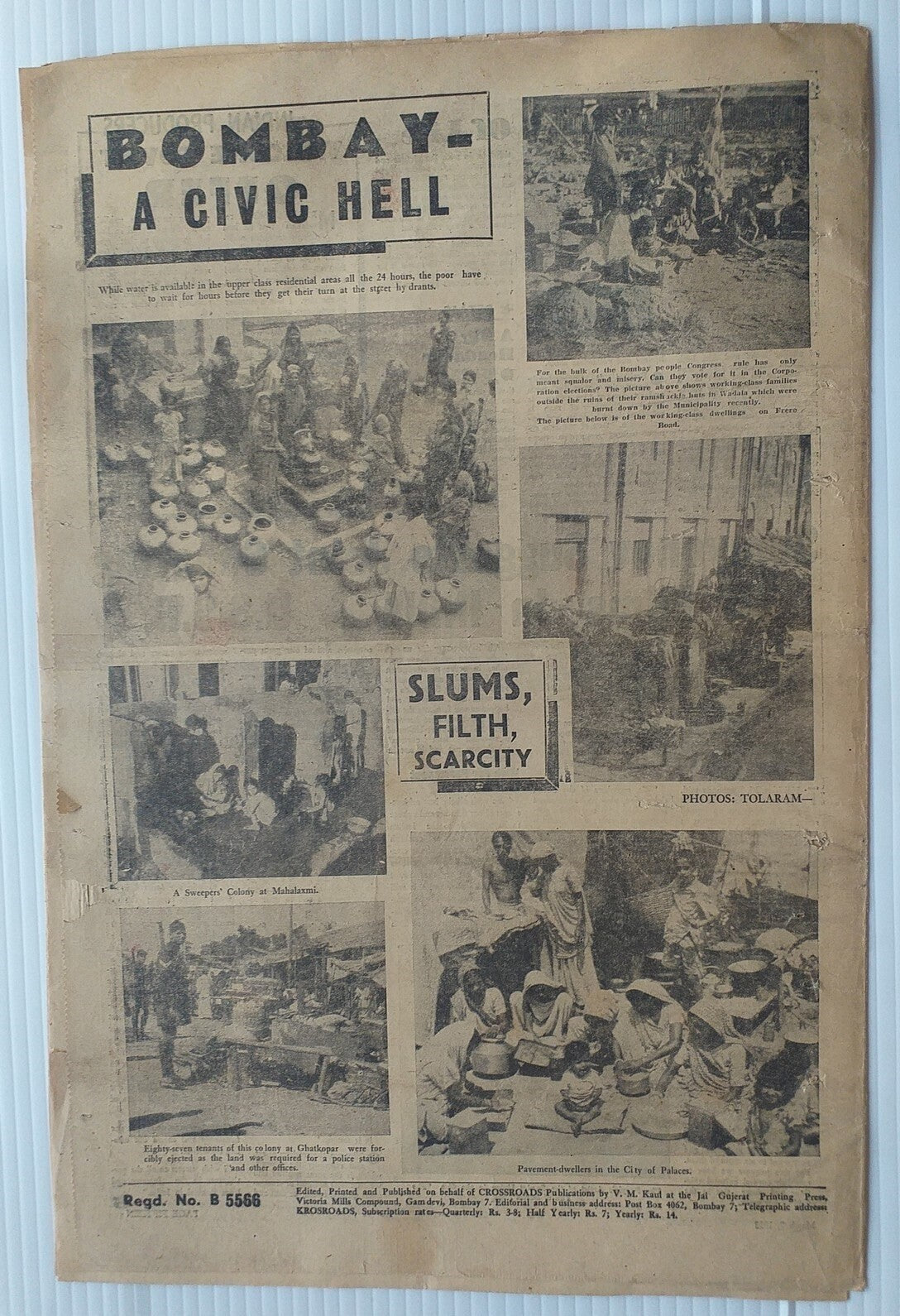 India CROSSROADS 1951 Bombay A Civic Hell Slums Filth Scarcity